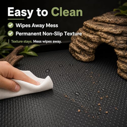 48" x 24" Reptile Terrarium Mat Liner for 4x2x2 120 Gallon Tank, Bearded Dragon Tank Accessories, Non-Adhesive Reptile Carpet Substrate Bedding for Leopard Gecko, Lizard, Snake, Tortoise, Black | Fits most standard 4x2x2 reptile tanks and can be trimmed f