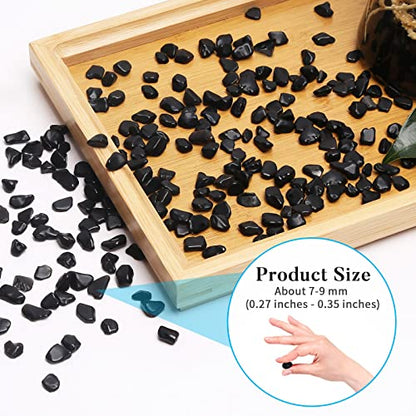 QICQDRAM Polished Gem Stones Rocks Black Obsidian Crystals Natural 1LB | Small Tumbled Stones Crystal Chips Bulk for Healing Crystals Fish Tank Gravel Vase Filler (405g/14.28oz) - color: Obsidian