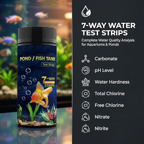 7-in-1 Pond & Fish Tank Test Strips - 50 Count | Fast 30s Water Test Kit for Carbonate, pH, Hardness, Chlorine, Nitrate, Nitrite | Freshwater & Saltwater Aquariums