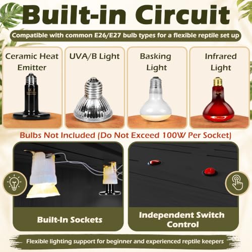 Bearded Dragon Tank, Reptile Enclosure, Tempered Glass Lizard Tank, Bearded Dragon Enclosure with Built-in Lamp Fixture and Wooden Roof for Chameleon (24x16x16 Inch, Black) - color: Black, size: 30 gallons