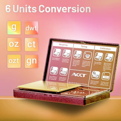 Digital Pocket Scale, 500g by 0.01g, Precision Gram Scale with Tare Scale Feature, 6 Units, Small Ounce Scale for Jewelry, Powder, Coins, Herb, Mini Scale with Battery - color: Pink