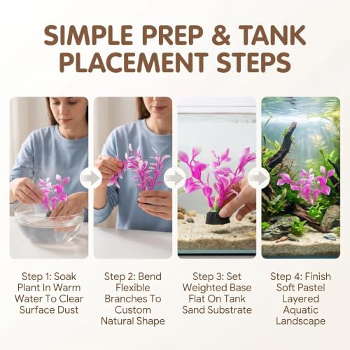 2 Pack 5.43 Inch Pink Plastic Aquarium Plants Fish Tank Decor | Waterproof Mini Desktop Bowl Aquascape Accessory with Weighted Black Base, Fits Finshes Landscapings Aquatic Habitat Layout