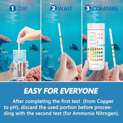 Aquarium Test Strips for Fish Tank: 9 in 1 Aquarium Ammonia Test Strips for Fish Tank - 50 Counts Aquarium Water Test Kit Testing Ammonia Nitrogen, Copper, pH and More - size: 9 in 1 - 50 Strips (ammonia included)