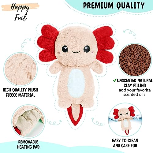 Axolotl Microwavable Unscented 1.5 lbs Heating Pad For Women And Kids- Cute Soft Cozy Pillow Plush Heatable Warm Stuffed Animals- Kawaii Hot And Cold Plushie Food Toy- Axolotl Gifts For Girls And Boys - style: Peach Axolotl