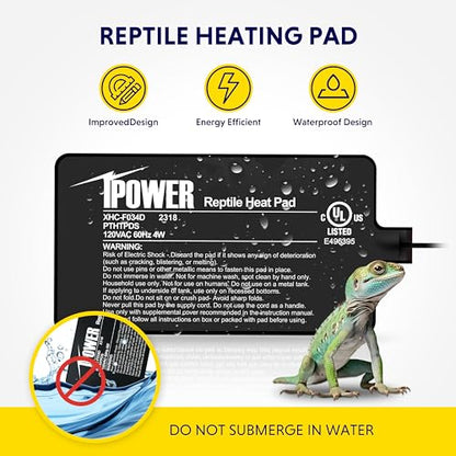 iPower 4 by 7-Inch 4W Reptile Heat Mat, LCD Digital Aquarium Thermometer, Under Tank Warmer Terrarium Heat Pad for Turtles Lizards Frogs and Other Small Animals, Multi Sizes - size: 4 X 7 Inch, style: Pad + Thermometer