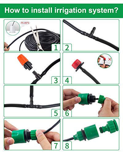 50Ft Automatic Drip Irrigation System for Garden, 1/4" Micro Watering Kit with Adjustable Misting Nozzle & Drippers - Ideal for Flower Beds, Patio Plants, Lawn, Greenhouse