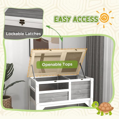 PawHut Tortoise Habitat with Shelf Storage, Tortoise Enclosure with Weather Protection, Reptile Gift Accessory, Reptile Enclosure with Tray, Light Support Frame, Light Gray | Tortoise Enclosure, Reptile Gift Accessory, Reptile Enclosure with Tray, Light S