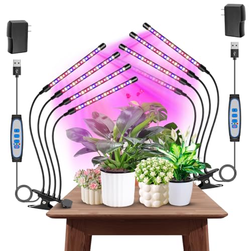 Grow Light, 4 Head Full Spectrum Plant Light with Clip, 2Pack | 6000K Plant Light, Timer 6/12/16Hrs, 3 Spectrums, 5 Dimmable Levels, Flexible Gooseneck - size: (2 Pack)4 Arms