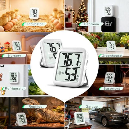 2 Pack Room Thermometer Indoor Hygrometer | Monitor Temperature & Humidity, Accurate, Fast Read, Easy To View, Magnetic/Kickstand/Hanging, ℉/℃, w/ Battery, Compact - color: 2 Pcs * Classic White ( 90%+ Choice for Home )