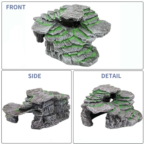 MoonOrange Turtle Basking Platform, Reptile Habitat Hideout, Decorative Resin for Aquarium & Terrarium, Including Artificial Plant and Cleaning Brush.(C-Medium-Black)