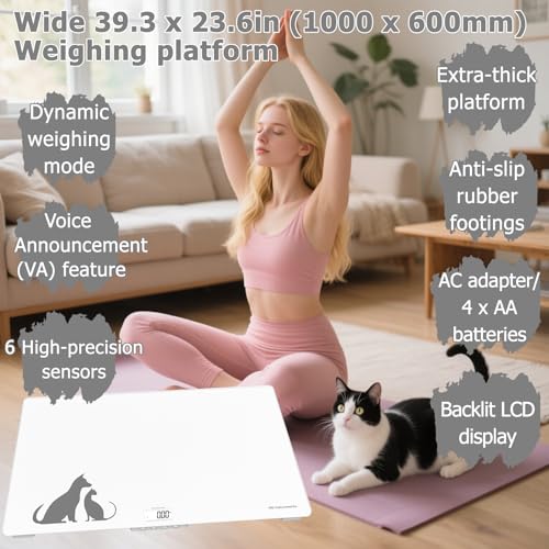 Digital Weighing Scale for Large Dogs Cats, Vet Scale, Scale for Animals Pets, 400lb x 0.1lb, Veterinary Scale, Extra Large 39 x 23 in, for Labrador Golden Retriever German Shepherd, Tempered Glass