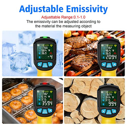 Infrared Thermometer Temperature Gun, -58°F to 1472°F, Digital Laser Thermometer Gun with Probe for Cooking, Pizza Oven, Grill & Engine, IR Thermometer Temp Gun with Adjustable Emissivity & Humidity - color: Yellow -58℉~1472℉(-50℃~800℃)