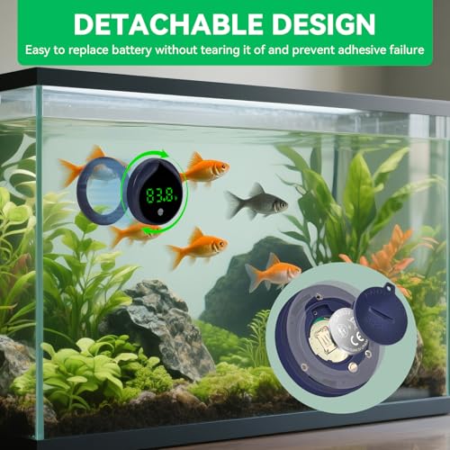 Removable Aquarium Water Thermometer with Touch Screen Digital Fish Tank Thermometer LED Display ±1℉/0.5℃, Fish Tank Accessories for Betta, Axolotl, Shrimp, Turtle, Reptile and Aquatic (Dark Blue)