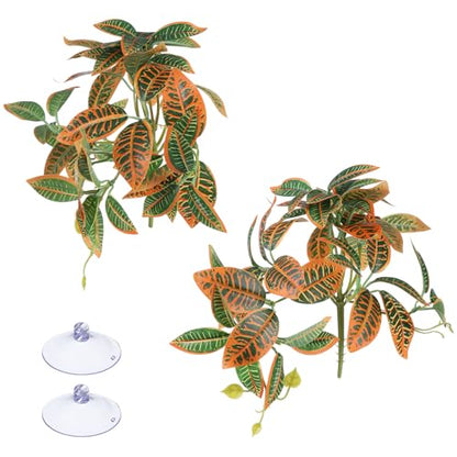 2 Pcs Reptile Plants Amphibian Habitat Decor Artificial Hanging Plants with Suction Cups Artificial Leaves for Terrarium Decor for Frogs Lizards Snake Bearded Dragons Geckos