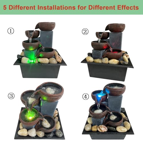 Small Tabletop Waterfall Fountain Zen Meditation Fountain Indoor Desktop Water Fountain with LED Light and Natural River Rocks for Office Home Bedroom - color: F
