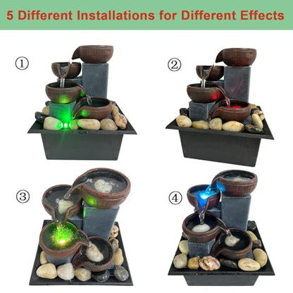 Small Tabletop Waterfall Fountain Zen Meditation Fountain Indoor Desktop Water Fountain with LED Light and Natural River Rocks for Office Home Bedroom - color: F