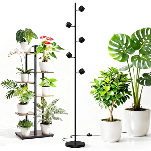 Barrina T1X5 Standing Grow Light for Indoor Plant, 6FT 50W 5000K, High PPFD | Vertical Plant Lights for Growing, Tall Plant, Adjustable 5 Heads, 6 Foot with Foot Switch, Full Spectrum, Heat Dissipation - size: 50W-6FT-5 Heads
