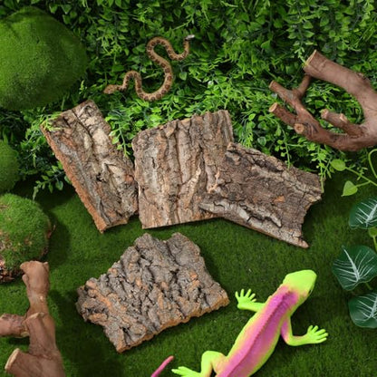 Lurrose 4Pcs Cork Bark Reptile Climbing Platform Terrarium Decor Natural Tree Bark Hide for Snakes Lizards Geckos Small Pets