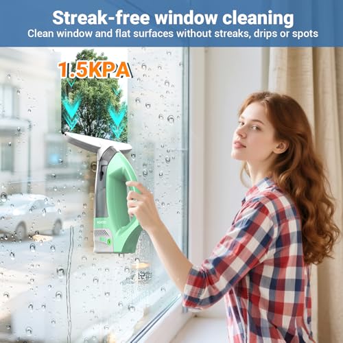 Kiato Window Vacuum Squeegee Cordless, Electric Window Vac, Rechargeable Window Cleaner with Spray Bottle, for Cleaning Windows, Mirrors, Glass, 2200mA, WC10