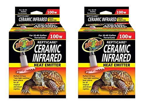 Zoo Med 2 Pack of ReptiCare Ceramic Infrared Heat Emitters, 100 Watt, for 30 to 40 Gallon Terrariums