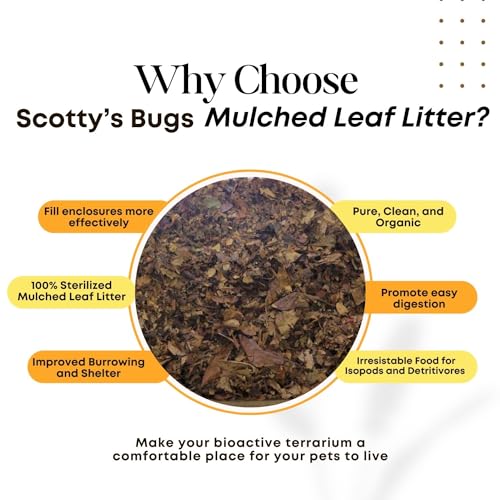 SCOTTY'S BUGS Mulched Leaf Litter for Reptiles, Isopods Live & Snails, Isopod Substrate, Terrarium Bedding, Organic Leaves from Natural Woodlands, 12-Ounce Pack - size: 12oz