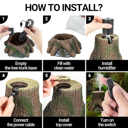 REPTIZOO Reptile Humidifier Fogger, Tree Trunk Humidifier with Top Mist Outlet, 1000ml Detachable Terrarium Humidifier Reptile Misting System Terrarium Decoration