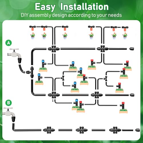 125FT Drip Irrigation System, Automatic Drip Irrigation Kit with 5/16" Main Tube & 1/4" Branch Tubing, Adjustable Drip Emitters, Garden Watering System for Flower Bed, Raised Beds, Lawn, Greenhouses - size: 26FT Main Tube+ 99FT 1/4'' Tube