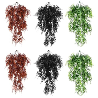 Hamiledyi Reptile Plants Hanging Terrarium Plants 6 Pack Fake Artificial Leaves with Suction Cup for Snake, Lizard, Chameleon (Red & Green & Black) | 6 Pack Artificial Leaves with Suction Cup, Reptile & Amphibian Habitat Plants for Snake Chameleon (Red &