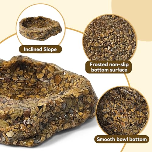 Reptile Water Dish Food Bowl, Resin Rock Bowls for Amphibians | Small Reptile Feeding Bowls for Bearded Dragon Lizard Frog Gecko Tortoise Hermit Crab Snail Spider Snake, Mini Terrarium Bowl