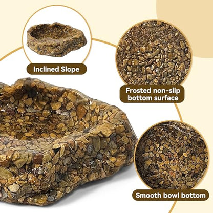 Reptile Water Dish Food Bowl, Resin Rock Bowls for Amphibians | Small Reptile Feeding Bowls for Bearded Dragon Lizard Frog Gecko Tortoise Hermit Crab Snail Spider Snake, Mini Terrarium Bowl