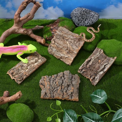Lurrose 4Pcs Cork Bark Reptile Climbing Platform Terrarium Decor Natural Tree Bark Hide for Snakes Lizards Geckos Small Pets