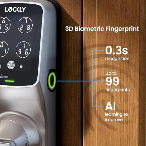 Lockly Secure Pro Wi-Fi Smart Lock with Handle | Keypad Keyless Entry Door Lock with Fingerprint,App Remote Control, Works with Alexa and Google, Auto Lock - color: Satin Nickel