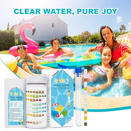 Salt-Water Pool Test Strips Kit: 150 Counts 8-in-1 for Salt Water Pool Testing Kit, Salt Pool Test Strips for Hot Tub Spa Testing Salt Chlorine pH and More - size: 150 Strips