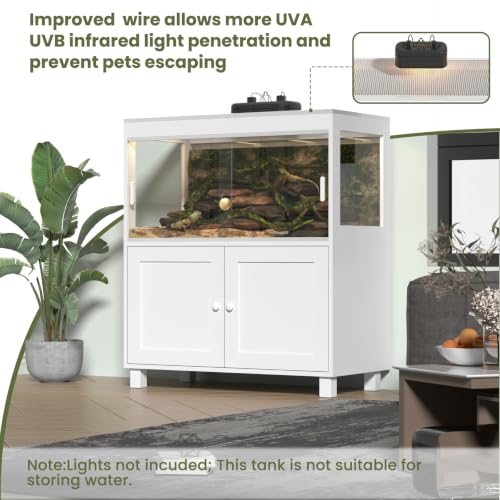 Large Reptile Tank 60 Gallon with Cabinet – Bearded Dragon Tank with Sliding Door Handle, Wheels & Metal Mesh Roof for Lizards and Geckos