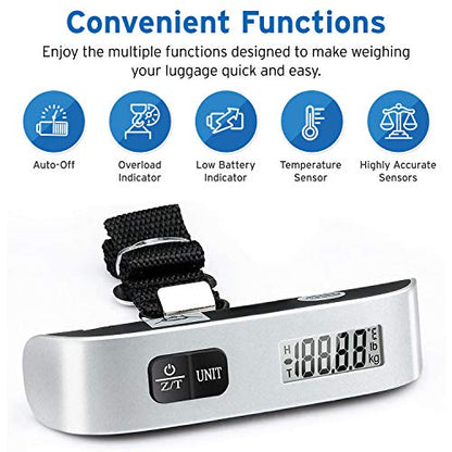 Etekcity Luggage Scale, Travel Essentials, Digital Weight Scales for Travel Accessories, Portable Handheld Scale with Temperature Sensor, Rubber Paint, 110 Pounds, Battery Included,2Pack | Travel Essentials, Air Travel, Suitcase, Hanging Hook, Rubber Grip