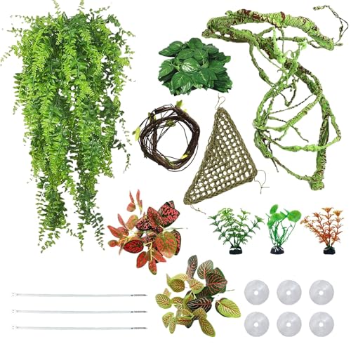 kathson 10 PCS Reptile Vines Plants Flexible Bendable Jungle Climbing Vine Terrarium Plastic Plant Leaves Pet Tank Habitat Decor for Bearded Dragons Lizards Geckos Snakes Frogs and More Reptiles - size: 10 PCS