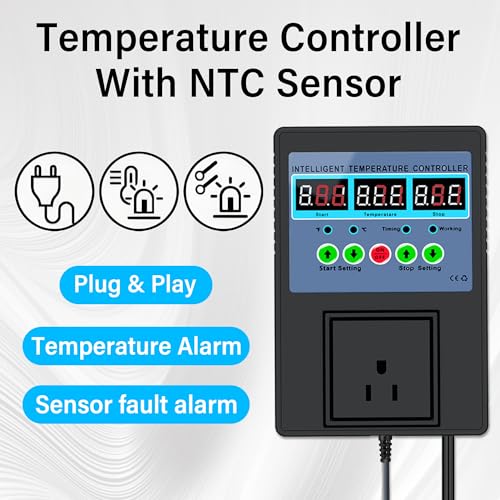 TempMaster Digital Temperature Controller,Heating & Cooling Thermostat | Dual Relay 15A 3300W,-20~120℉ Incubator Thermostat with Waterproof Probe,Temperature Control Switch for Reptile Tank - color: Black