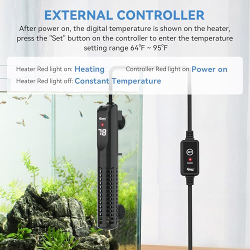 hygger Ceramic Submersible Aquarium Heater, New Explosion-Proof Fish Tank Water Heater with External Temp Controller Auto Thermostat Heater for Saltwater Freshwater (300W for 25~80 Gallon) - size: 300W for 25~80 gallon