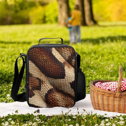 Snake Skin Texture Lunch Box Cooler Bag for Women Men | unisex adult,portable,insulated,adjustable strap,washable,bottle pocket