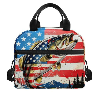 Kids Lunch Bag American Fishing Style: All-Weather Spacious Enough for Full Day Meal Good for Fishing with Dad, Camping & Road Trip - color: American Fishing