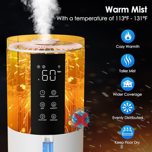 Humidifier for Large Room, 2.11Gal Cool & Warm Mist,Top Fill, 80H | Home Humidifier with Humidistat, 4 Mist Level,up to 650 ft² Coverage,Auto Mode,Quiet Humidifier for Bedroom,Commercial,Plant - color: Lvory