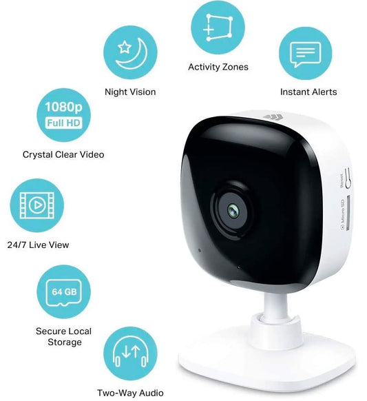 Kasa 1080p Indoor Wired Security Camera, Baby & Pet Monitor, EC60 | Motion Detection & Tracking, 2-Way Audio, Night Vision, Subscription-Free Local Storage or Optional Cloud - color: White, 1080P