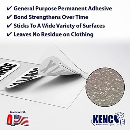 Clothing Size Strip Labels - 1.25" X 5" - 250 Strips Per Roll - Clear with Black and White Ink by Kenco (Extra Large) - size: Extra Large