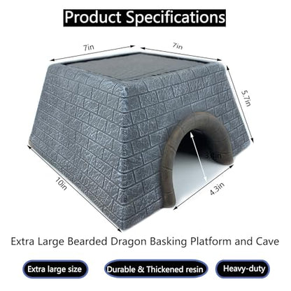 Large Bearded Dragon Basking Platform Oversize Reptile Hide Cave Natural Rock Resin Lizard Hideout for Bearded Dragon Lizards Ball Python Snakes Turtle Large Reptiles