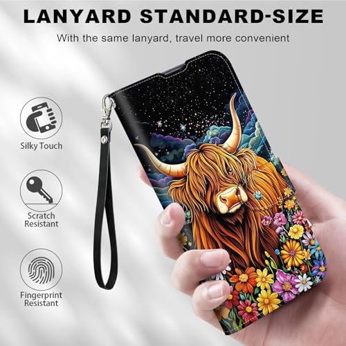 for Cricket Outlast 5G 2024 Wallet case with RFID Blocking Credit Card Holder Kickstand, Folio Flip PU Leather Shockproof Protective Cover for AT&T Motivate Pro 5G, Highland Cow - color: Highland Cow