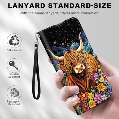 for Cricket Outlast 5G 2024 Wallet case with RFID Blocking Credit Card Holder Kickstand, Folio Flip PU Leather Shockproof Protective Cover for AT&T Motivate Pro 5G, Highland Cow - color: Highland Cow