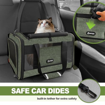 GAPZER Medium Cat Carrier Bag Lightweight, Soft-Sided Small Pet Carry Crate | 18 x 11 x 11 Light Weight Yorkie Kennel up to 15 lbs for Indoor House, Top Entry Bunny Canvas Bag Vet Visit Easy Clean Olive - color: Olive
