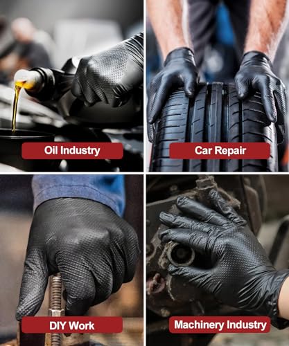 NEOTRIL 8 Mil Heavy Duty Disposable Nitrile Gloves with Diamond Texture Grip Rubber Gloves Latex & Powder Free - color: Box of 50 / Black, size: Large