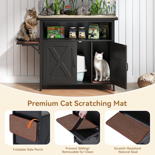Verano Garden 40-50 Gallon Fish Tank Stand, Aquarium Stand, White | Cat Litter Box Enclosure, Storage Shelf, Cat Perch, Removable Divider, Scratch Mat, 36.2"x20.5" Tabletop, 660 LBS Capacity - color: Black