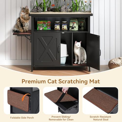 Verano Garden 40-50 Gallon Fish Tank Stand, Aquarium Stand, White | Cat Litter Box Enclosure, Storage Shelf, Cat Perch, Removable Divider, Scratch Mat, 36.2"x20.5" Tabletop, 660 LBS Capacity - color: Black